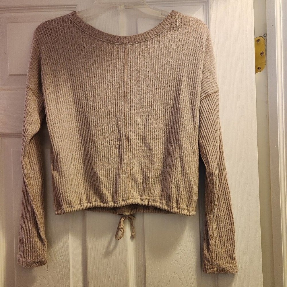 Abercrombie & Fitch Beige Long Sleeve Tie Crop Top Women's Size XS - Picture 4 of 4